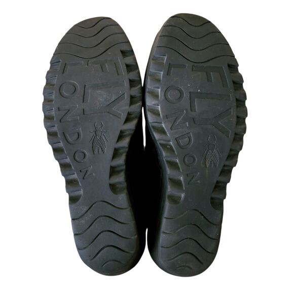 Fly London Yip Black Leather Wedge Heel Ankle Boots Size 41/10 Slouchy Edgy - Picture 6 of 9